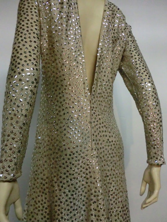 Women's Mollie Parnis 70s Lurex Knit Sequin Gown w/ Deep 