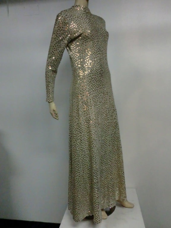 Mollie Parnis 70s Lurex Knit Sequin Gown w/ Deep 