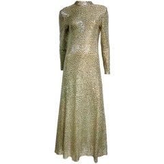 Mollie Parnis 70s Lurex Knit Sequin Gown w/ Deep "V" Back