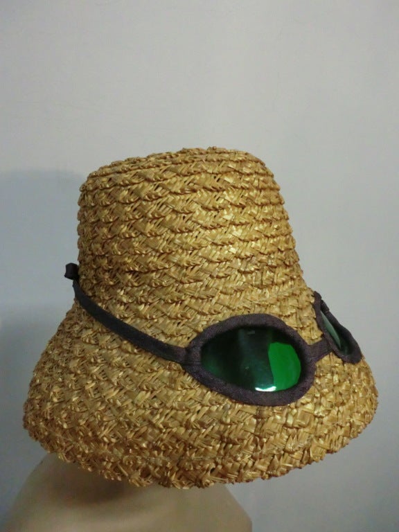 straw hat with sunglasses built in