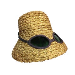 50s Novelty Straw Beach Hat w/ Built In "Sunglasses"