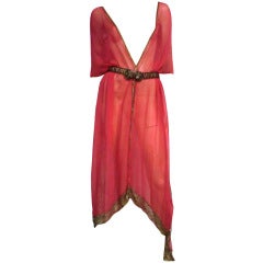 1920s Silk Chiffon and Metal Lace Robe Deshabille