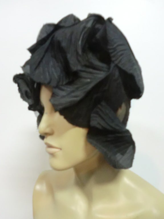 60s Mr. John Silk Tulle and Cabbage Leaf Turban