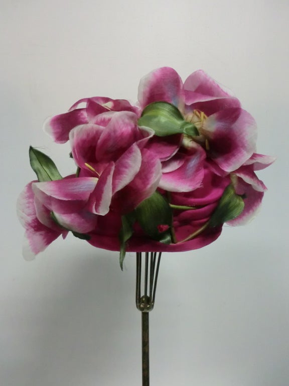 60s Fuchsia Silk Dogwood Blossom Structured Hat 1