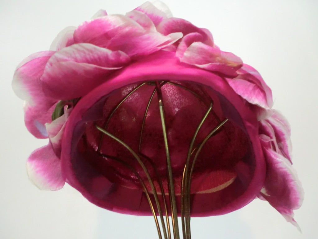 60s Fuchsia Silk Dogwood Blossom Structured Hat 2