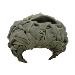 50s Christian Dior  Couture "Crown" Hat in Pleated Gray Silk