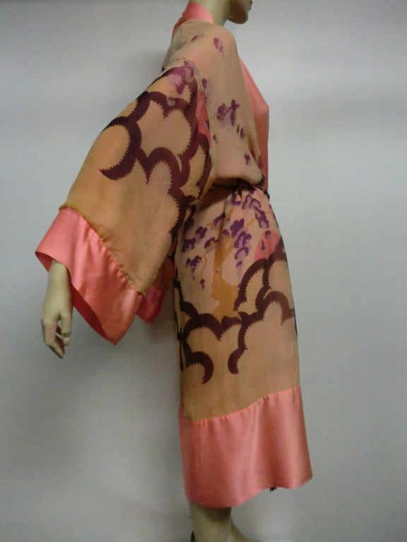 Women's 20s Hand-Painted Silk Deco Style Robe - Reversible