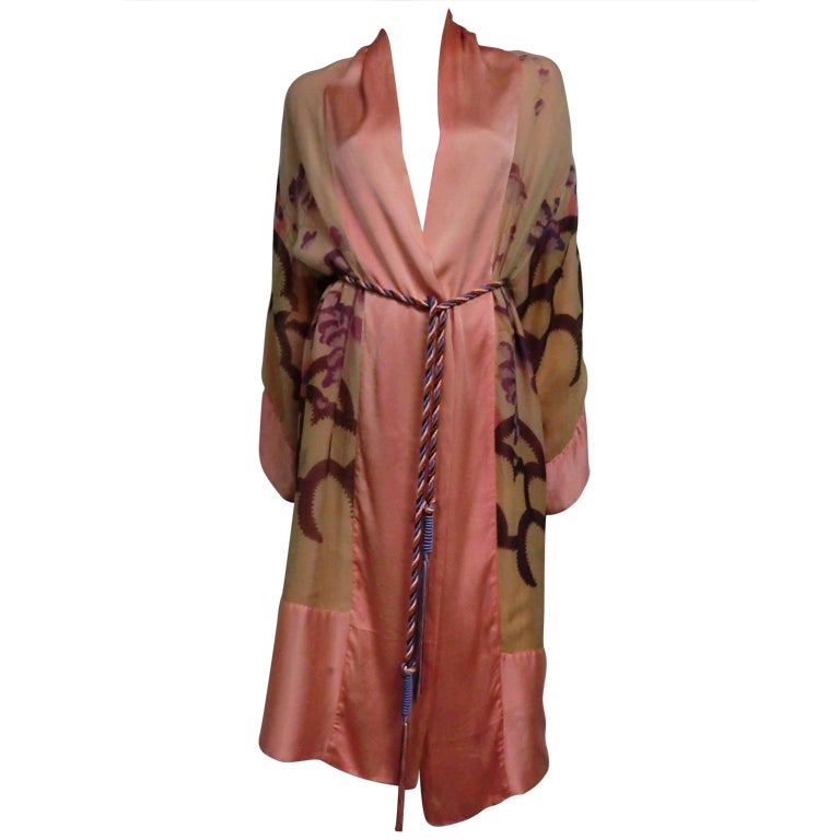 20s Hand-Painted Silk Deco Style Robe - Reversible