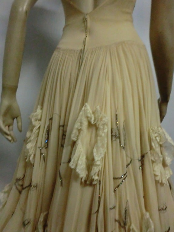Women's 30s Katherine Kuhn Couture Beaded Silk Chiffon and Lace Gown