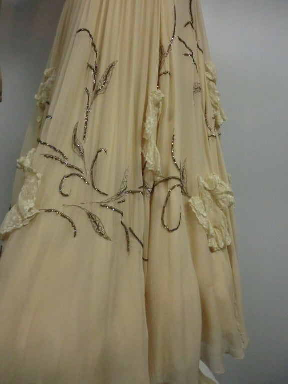30s Katherine Kuhn Couture Beaded Silk Chiffon and Lace Gown 3