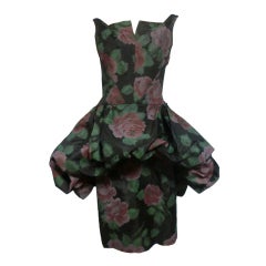 Vintage 50s Bubble Peplum Floral Print Party Dress