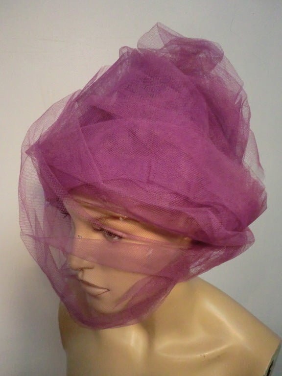 Women's 60s Tassell Lavender Tulle Beehive Hat w/ Optional Veil