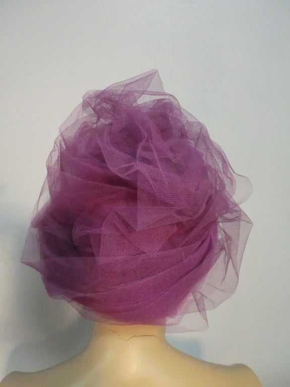 60s Tassell Lavender Tulle Beehive Hat w/ Optional Veil 1