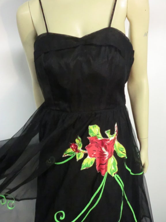 50s Emma Domb Floral Applique Party Dress 2