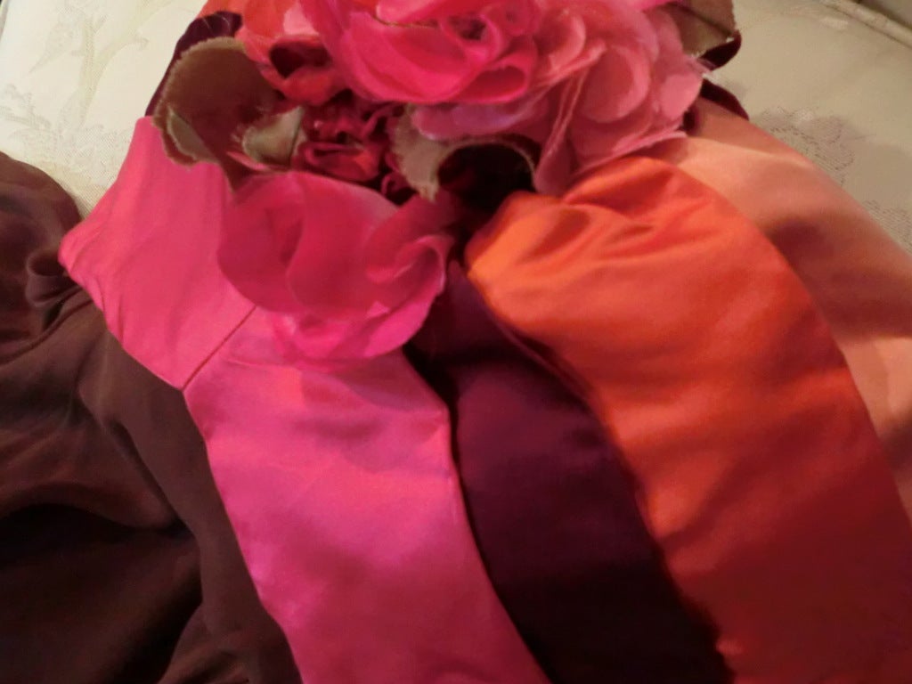 60s Helena Barbieri Silk Chiffon Gown with Bouquet Bodice 2