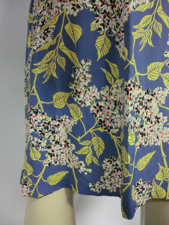 1940s Rayon Crepe Dress with Gorgeous Print and Corded Trim at 1stdibs