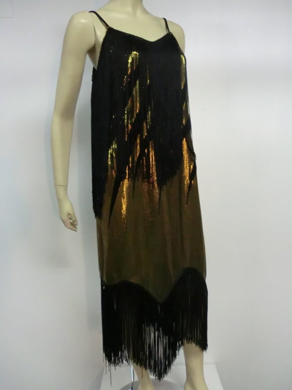 80s Does 20s Fringed Lamé  "Flapper" Dress