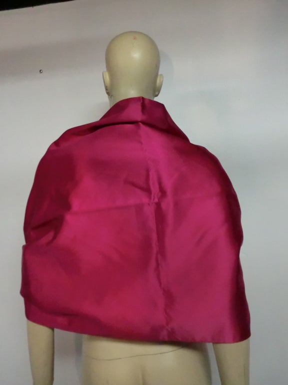 Couture Fuchsia Silk Stole w/ Ostrich Feather Tassels 1