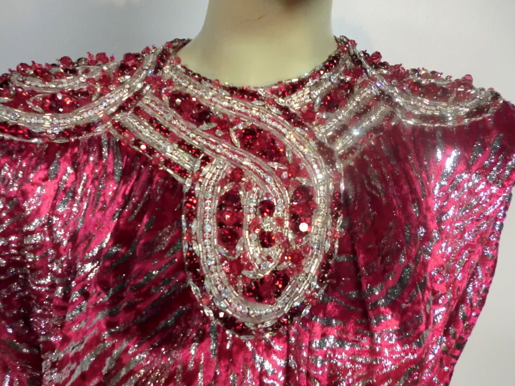 80s Nina Ricci Haute Couture Jeweled Yolk Lamé Velvet Caftan 1