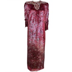 80s Nina Ricci Haute Couture Jeweled Yolk Lamé Velvet Caftan 8
