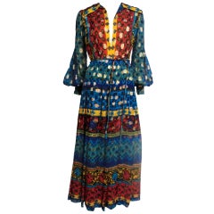 70s Neiman Marcus Silk Lamé Maxi Dress