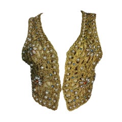 60s Neiman Marcus Gold Braid Openwork Vest w/ Pearls and Stones