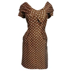 50s Silk Day Dress with Polkadots and Shawl Collar at 1stDibs