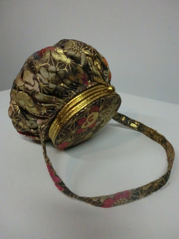 Women's 20s Lamé and Ormolu Purse w/ Mirrored Lid and Embroidered Lining
