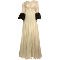 60s Sarmi Silk Chiffon Gown w/ Sable Fur Trimmed Sleeves 9