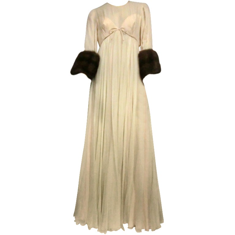 chiffon robe with fur trim