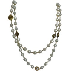 Chanel 48" Baroque Faux Pearl Strand w/ Gold 
Rhinestones