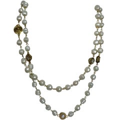 Chanel 48" Baroque Faux Pearl Strand w/ Gold & Rhinestones