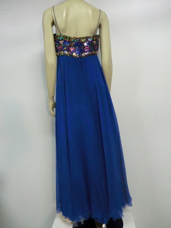 Purple 60s Malcolm Star Silk Chiffon Gown w/ Heavily Embellished Bodice