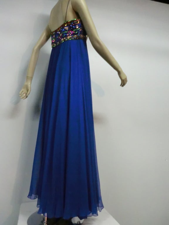 Women's 60s Malcolm Star Silk Chiffon Gown w/ Heavily Embellished Bodice