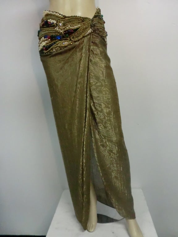 Women's Oscar de la Renta Lamé Wrap Skirt w/ Heavy Hip Embellishment
