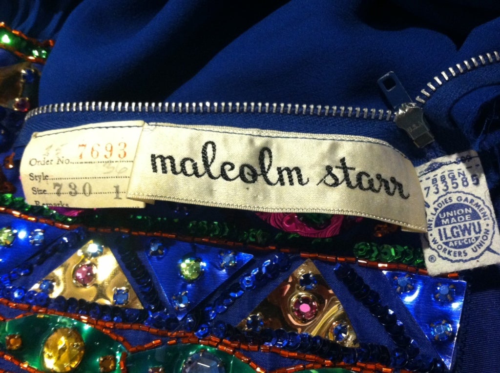 60s Malcolm Star Silk Chiffon Gown w/ Heavily Embellished Bodice 3