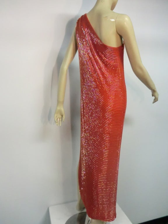 Red Anthony Muto 70s Silk Bugle Beaded One-Shoulder Column