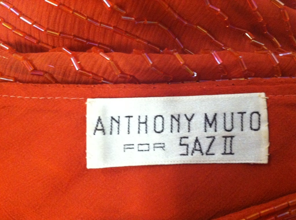 Anthony Muto 70s Silk Bugle Beaded One-Shoulder Column 2