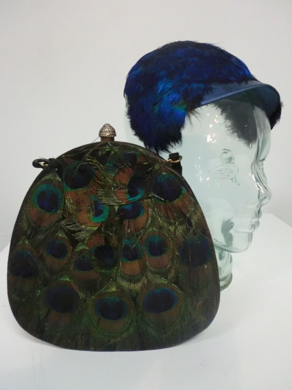 Women's 50s Peacock Feather and Silk Satin Juliette Style Evening Hat