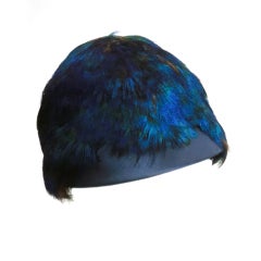 50s Peacock Feather and Silk Satin Juliette Style Evening Hat