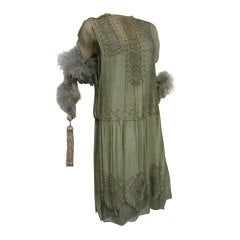 Antique 1920s "Gatsby" Style Silk Chiffon "Flapper" Dress w/ Beading