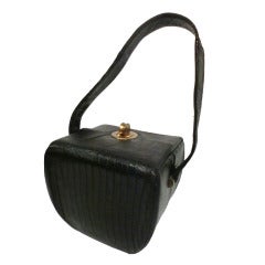 1940s Black Lizard Box Bag