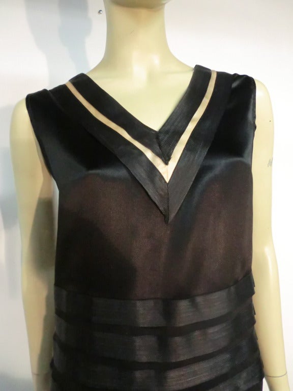 Women's 20s Satin Black and White Pleated Tea Dress