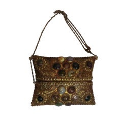 70s Moroccan  Metal  "Pillow" Shoulder Bag w/ Embellishment
