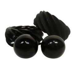 Vintage Black Resin Bangle Bracelets and Blown Glass Earrings