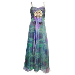 1960s Michael Novarese Watercolor Silk Chiffon Gown w/ Corsage 9