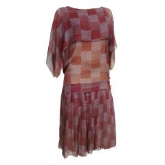 1920s "Gatsby" Style Art Deco Print Silk Chiffon Tea Dress 11