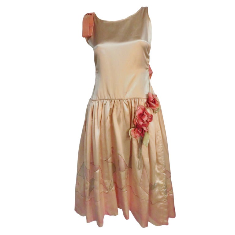 1920s Silk Satin Art Deco Painted "Gatsby" Cocktail Dress