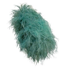 1920s Aqua Ostrich Feather Decorative Evening Muff