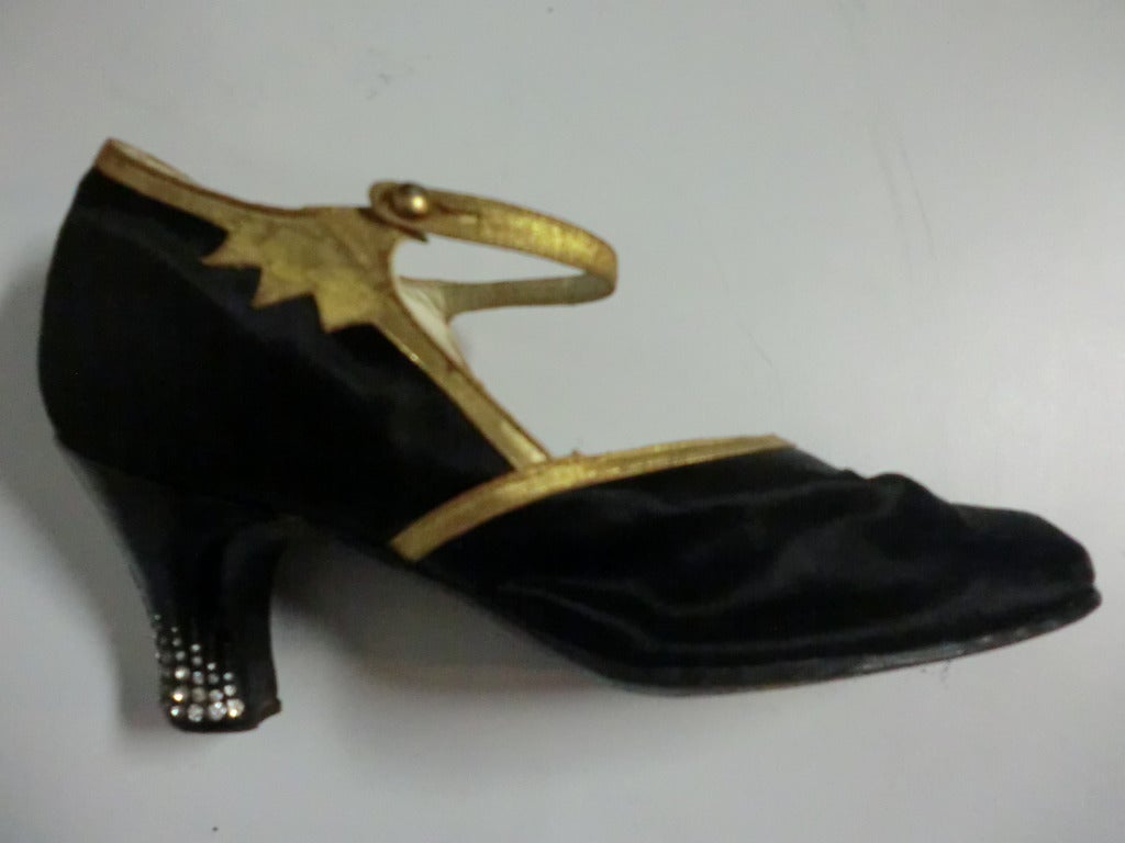 1920's Silk/Gilt Leather and Rhinestone Dancing Shoe 2